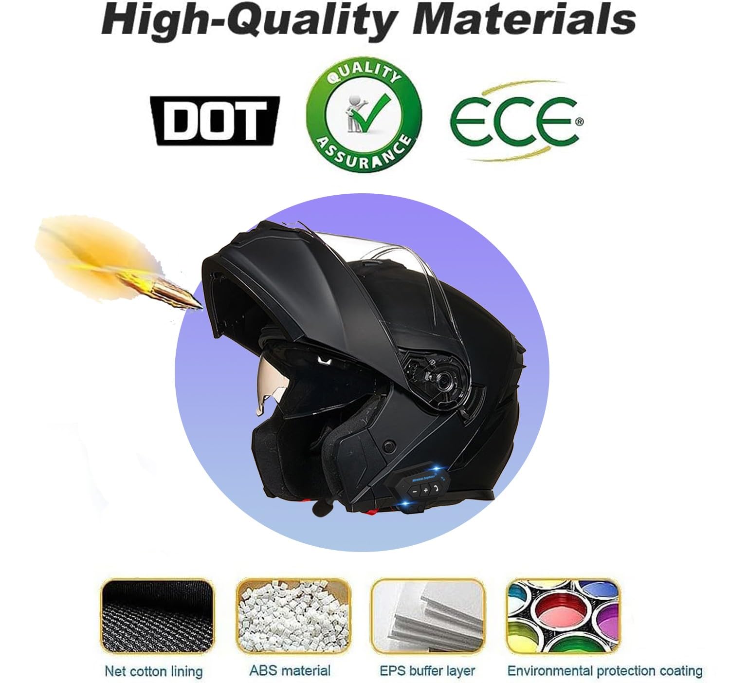 Casco Moto Modulare Adulto Omologato ECE e DOT, Casco Integrale Flip-Up Bluetooth Integrato con Microfono e Doppio Altoparlante, Doppia Visiera
