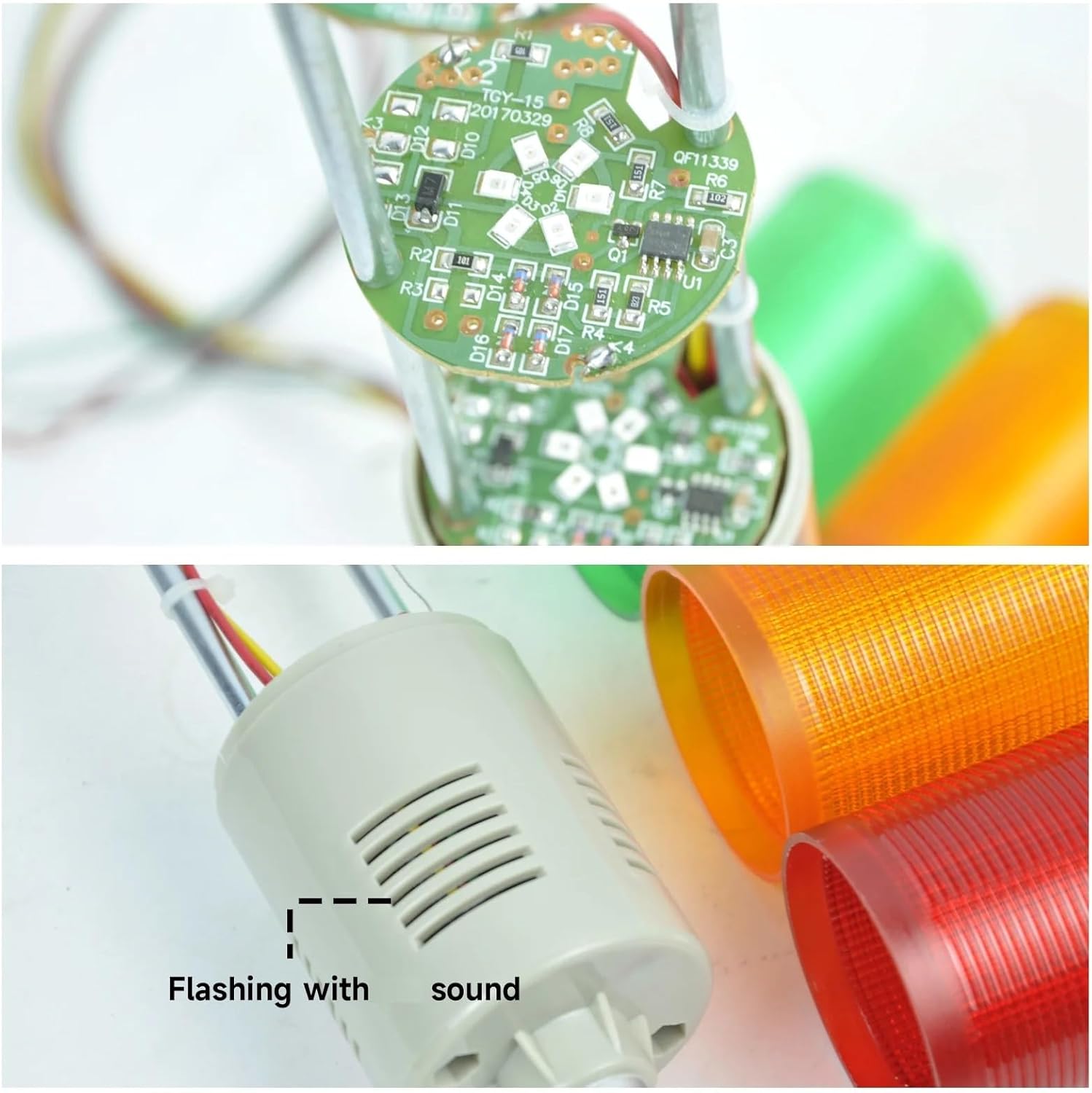 Tower Light IP44 Waterproof Beacon Stack Strobe Warning Lights with 90db Buzzer Emergency Machine Indicator LTA-505T(W) J-2(AC110 Steady Light)