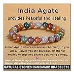 AD Beads Handmade Gemstone Stretch Elastic Bracelet Crystal Healing Reiki Nature\'s Beauty and Spiritual Essence Unisex (8mm, Indian Agate)
