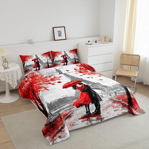 Miniatura 3 de Castle Fairy Juego de edredón de la Torre Eiffel, tamaño King, juego de ropa de cama de estilo francés emblemático de París para niñas y