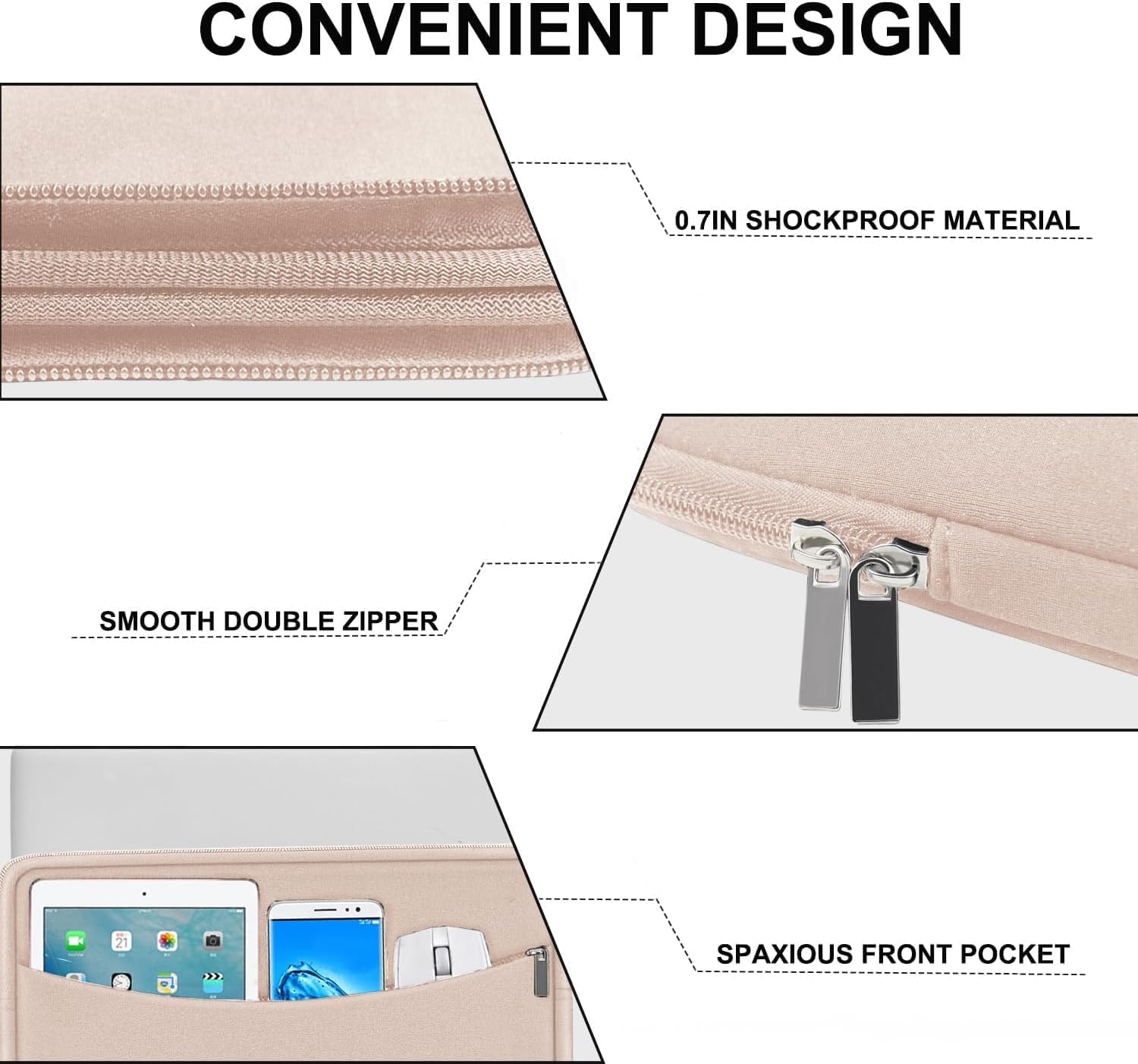 Laptop Case 15.6 inch, Shockproof Protective Laptop Cover Briefcase Carrying Computer Bag with Accessory Pocket, Portable Computer Sleeve Compatible with MacBook, HP, Dell, Lenovo, Asus, Pink Pink 15.6 inch image 3 of 7 B0DRCZKSZX