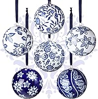 Vista 10 de Cindeer 6 bolas de porcelana china azul y blanca de 2.4 pulgadas, adorno de porcelana a granel de cerámica para Año Nuevo, decoración para fiesta