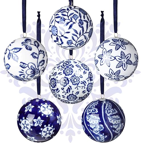 Miniatura 10 de Cindeer 6 bolas de porcelana china azul y blanca de 2.4 pulgadas, adorno de porcelana a granel de cerámica para Año Nuevo, decoración para fiesta