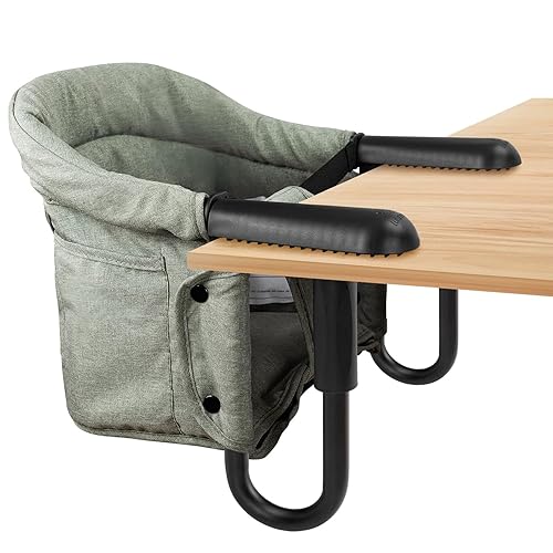 Miniatura 10 de Silla alta portátil con bolsa de almacenamiento, enganche, clip y silla de mesa rápida con asiento extraíble para el hogar y viajes