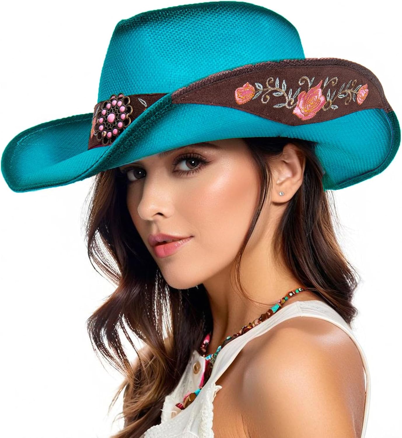 Cowboy Hats for Women Black Cowgirl Hats Classic Woven Embroidered Straw Western Hats for Women Music Festival Party Beach