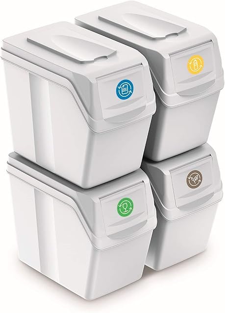 PROSPERPLAST Set of 4 Cubes 80 L Prosper Sortibox Plastic White Recycling Containers, Multicoloured, One Size