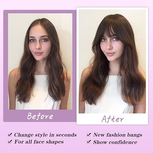 Miniatura 4 de WECAN Flequillo con clip, extensiones de cabello 100 % humano, clip de pelo, negro natural con sienes, pelucas para mujer, flequillo curvado para