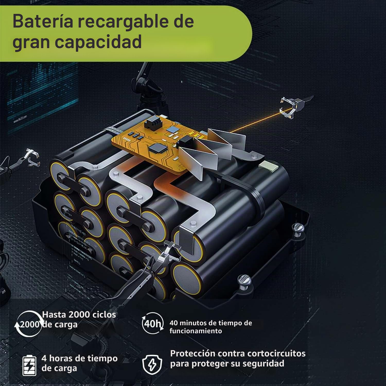 Limpiador de alta presión con batería, 120 bares, pistola de alta presión inalámbrica 300 l/h con boquilla 6 en 1 y manguera de 5 m, pistola de alta presión para lavar y riego de coche (2 baterías)