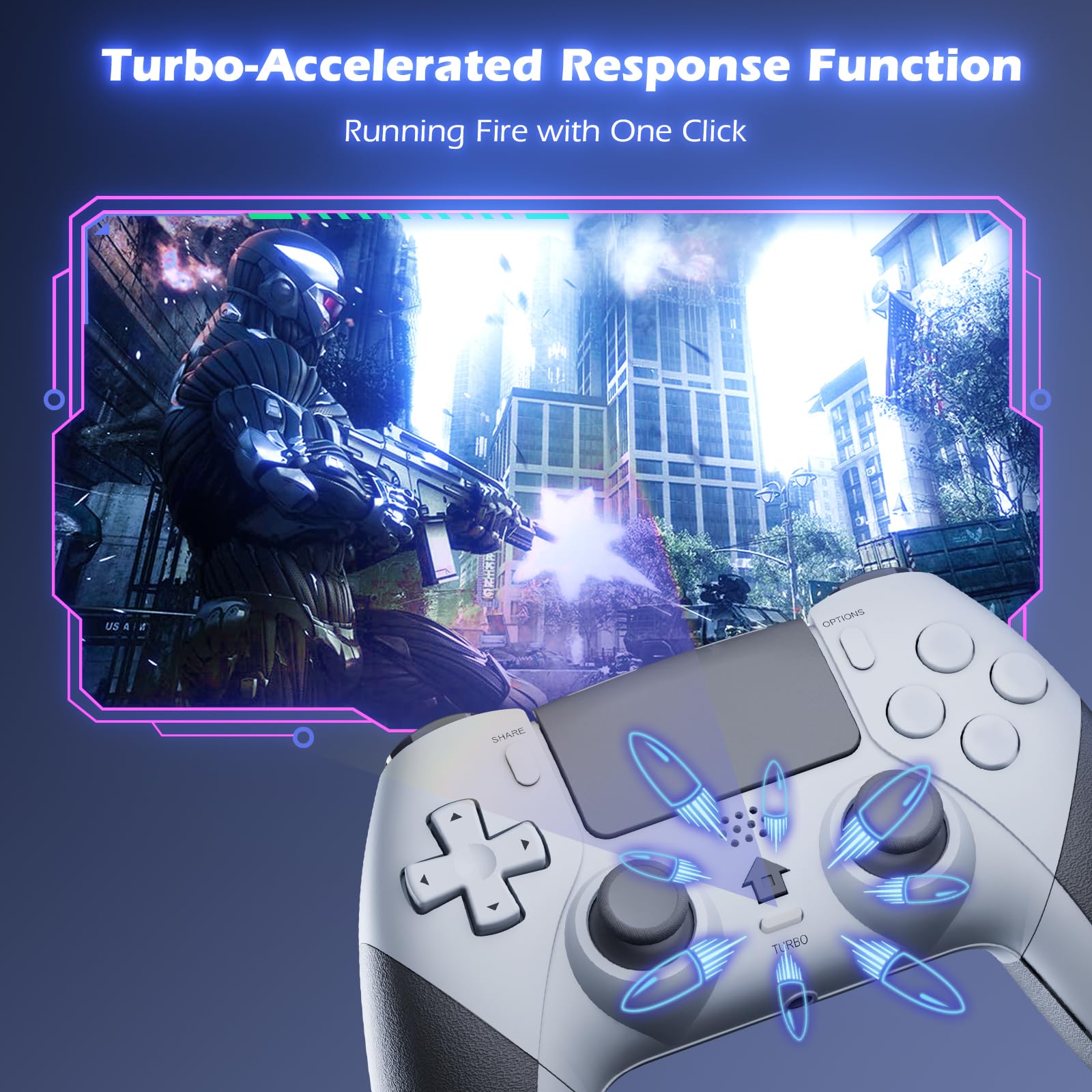 LATEC Mando para PS4,Mando Inalámbrico para P4 Slim/Pro con Vibración, Turbo, Sensor Giroscopio, Conector de Audio y Panel Táctil