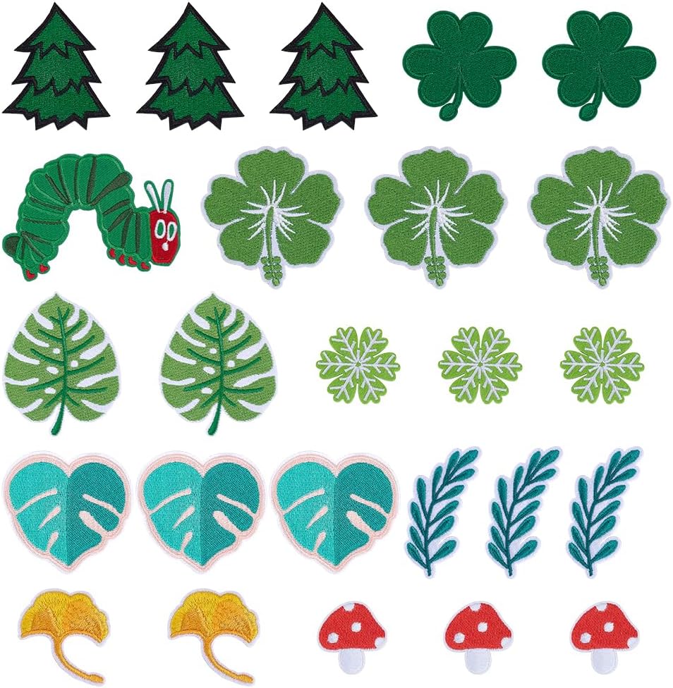 PH PandaHall 25Pcs Iron On Patches 10 Styles Leaf Iron on Sew on Patches Embroidered Very Hungry Patches for Clothes Sewing Jeans Jackets Backpacks Hats