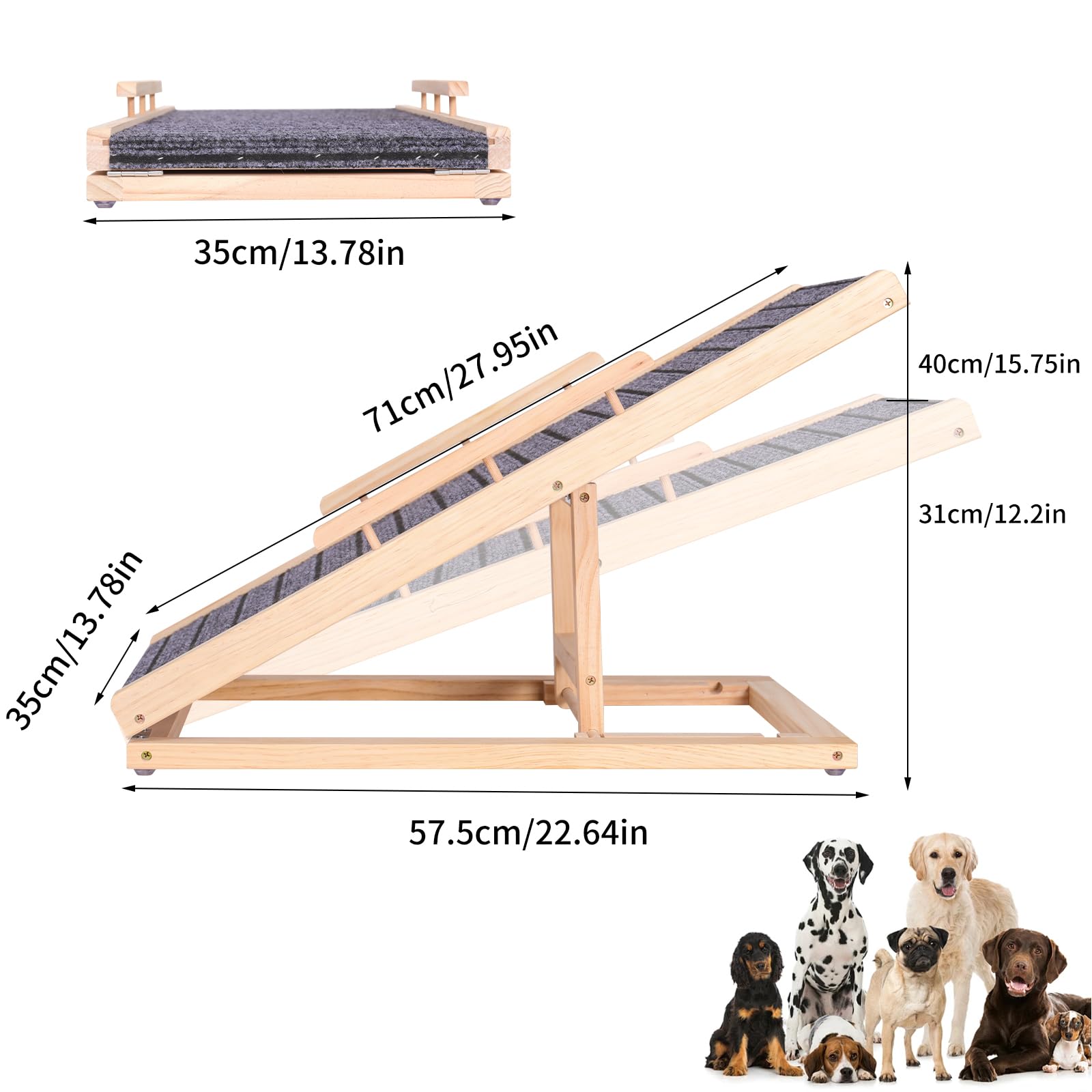 YJTREMFYXAdjustable Wooden pet ramp, Dog Climbing Ladder with Anti Slip Surface and guardrail, Foldable Dog ramp Suitable for Indoor use