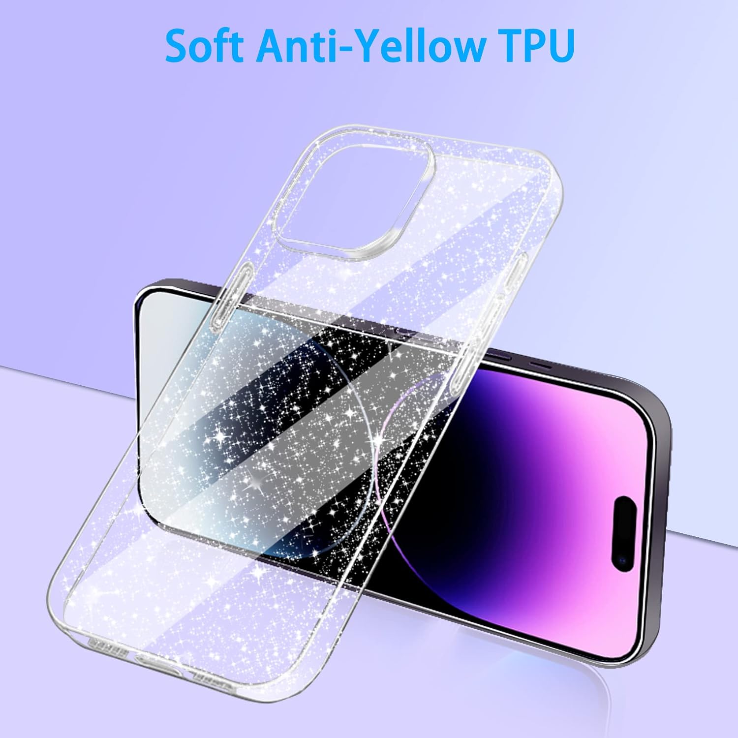 JJGoo Compatible with iPhone 14 Pro Case, Bling Sparkle Soft TPU Anti-Scratch Shockproof Protective Phone Bumper, Women Girls Cute Slim Sparkly Phone Case for iPhone 14 Pro, Clear Glitter