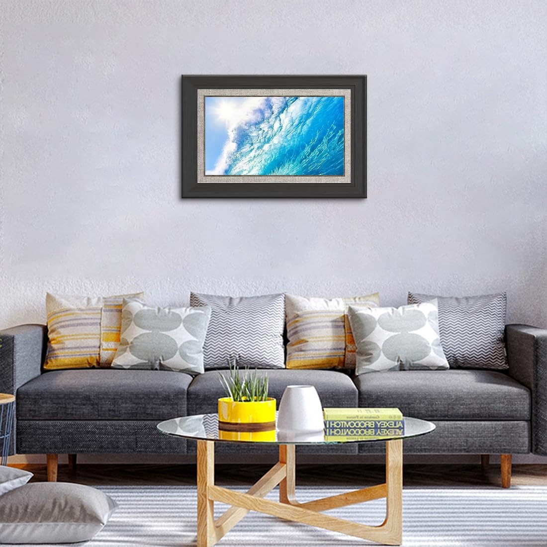 アートパネル 太陽青い波 壁掛け 風景写真の壁の写真を絵画 キャンバス絵画 ホームデコレーション用 木枠付きの完成品 (A,40x6