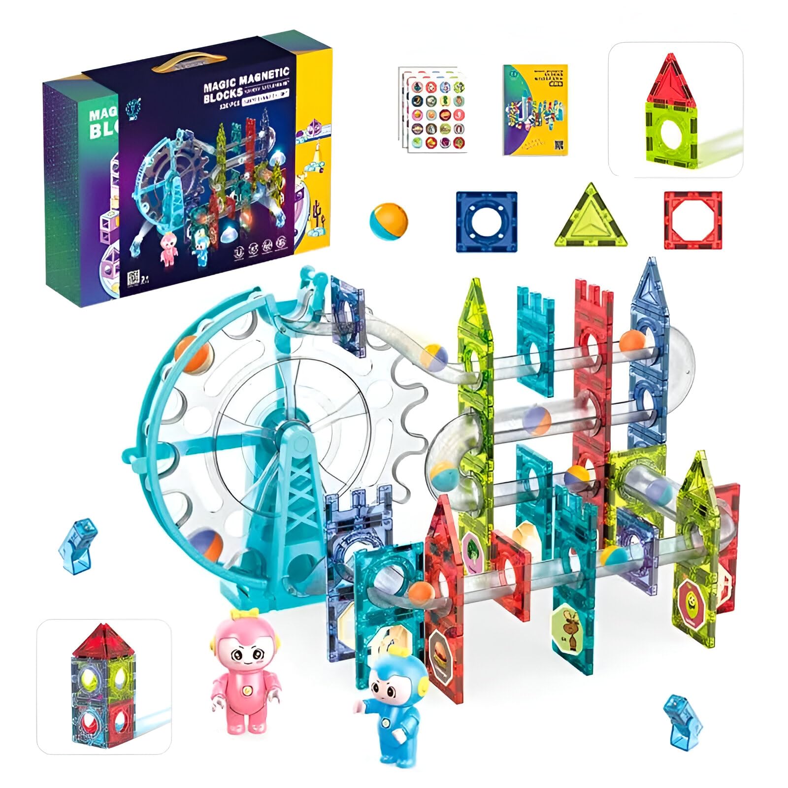 TOYRENTTO Light-Music-Electric Magnetic Tiles- Building Blocks for Kids (120 Pieces) | Light & Musical Ferris Wheel & Elevator Marble Run | 3D STEAM Toys for Kids | Boys Girls-image-17