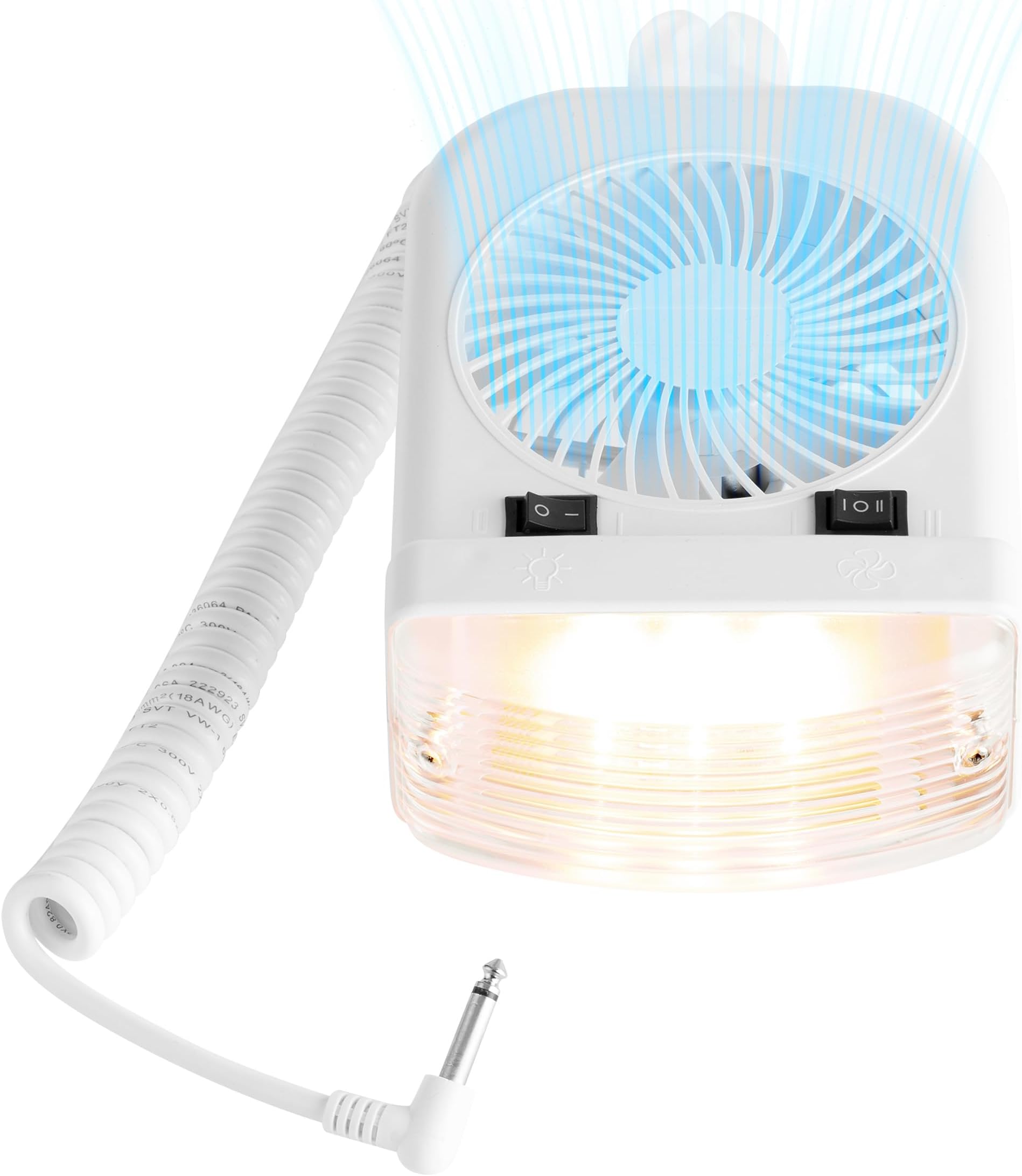 Lumitronics RV Portable 12V LED Interior Bunk Light and 2-Speed Personal Fan Combo, Quiet Motor, Reading Light with Extendable 8-Foot Cord - On/Off Switch, Mounting Brackets Included