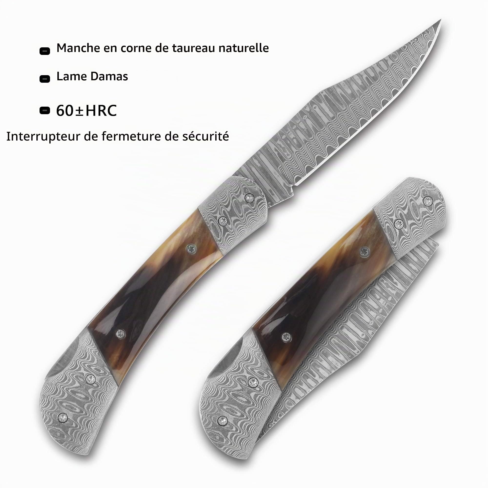 YOUSUNLONG Couteau pliant utilitaire 195 mm - Lame en acier Damas - Outil de poche pour usage quotidien et plein air