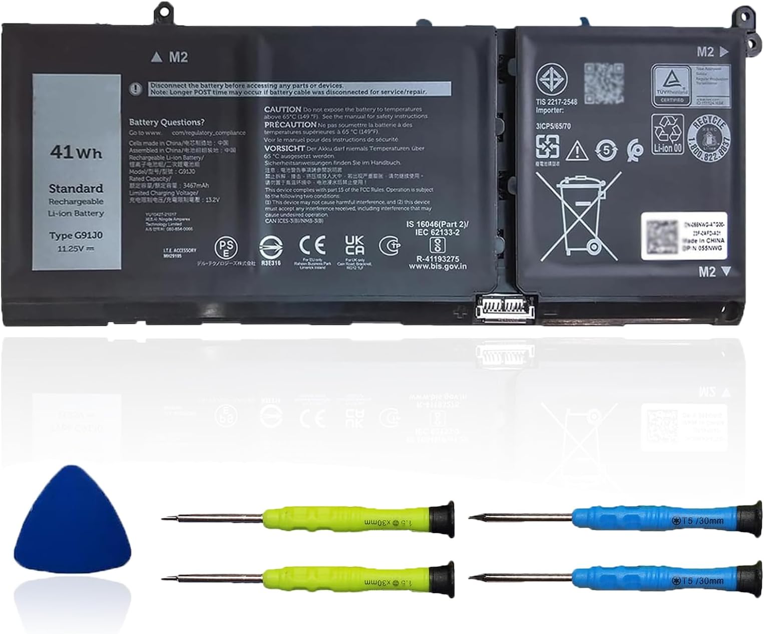 OUWEE 41Wh G91J0 Battery Replacement for Dell Latitude 3320 3330 3420 3520 Inspiron 3510 3511 3515 3525 3530 5310 5410 5418 5510 5515 5518 14 Plus 7420 7415 2-in-1 Vostro 5620 5625 V6W33 TN70C 11.25V