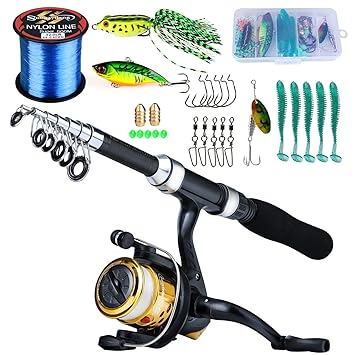Sougayilang Fishing Rod and Reel Full Set Combo, Telescopic Fishing Pole with Spinning Reel-gold-210