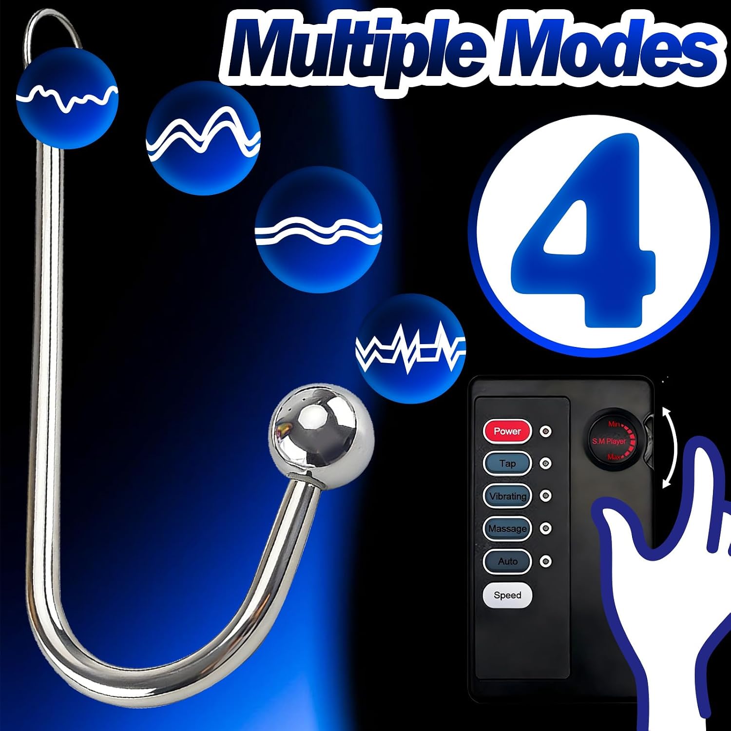 Prostate Estim Vibrating Anal Hook Electric Shock Chasity Metal Butt Plug Anal Hooks Stainless Steel Prostate Massager with Adjustable Current Strengths BDSM Toys Sex Toy for Men Women Couples