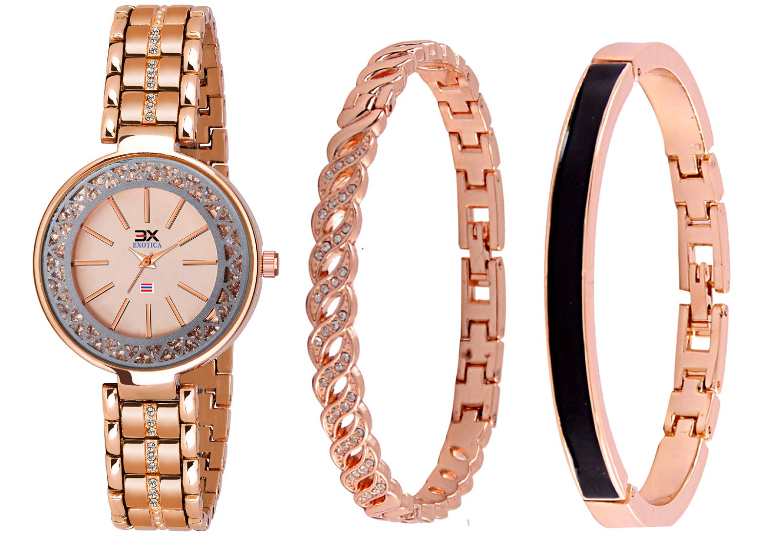 Exotica Fashions Womens Swarovski Crystal Accented Rose Gold Bangle Watch and Bracelets Set (B08DL1QLN6) Amazon Price History, Amazon Price Tracker