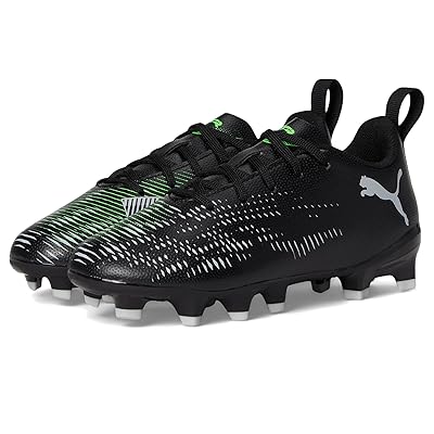 PUMA Kids Future 8 Play Firm Ground/Artificial Ground (Little Kid/Big Kid) Kids Shoes PUMA Black/Cool Light Gray/Fluo Green
