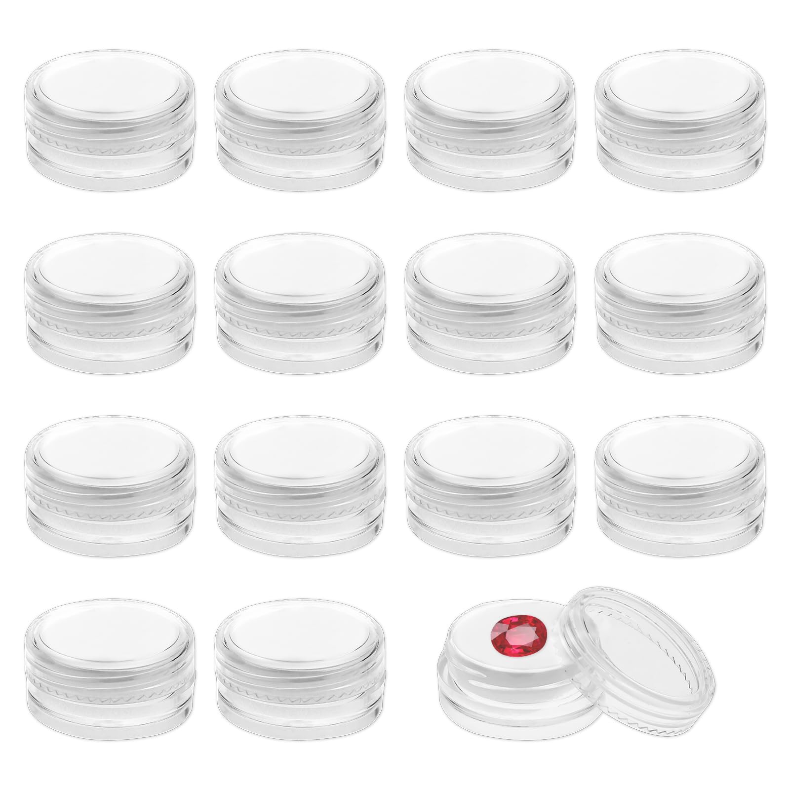 15Pcs Small Display Box, Bead Storage Containers, Round Gemstone Holder Case Jewelry Show Box Container Holder with Clear Screw Top Lids and Sponge