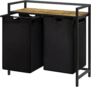 Lifewit Laundry Hamper, 95L 2 Section Pull out Clothes Hampers for Laundry with Large Top Shelf and 2 Removable Bags & Handles, Laundry Basket Sorter for Laundry Room Bedroom Bathroom and Dorm, Black