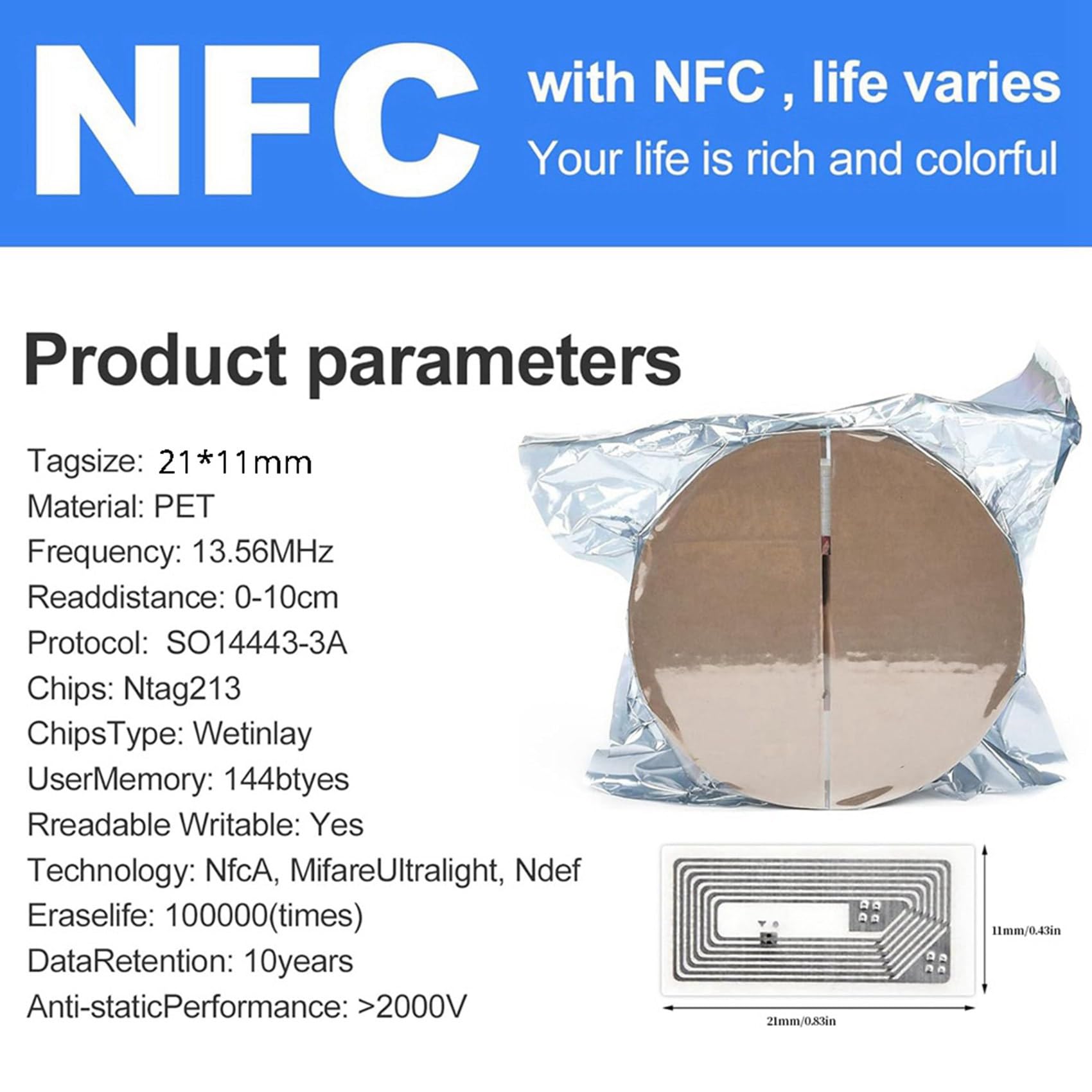 600 Tag NFC con Chip NTAG213 NFC Vuoti Etichette Adesive Tag RFID Riscrivibili Memoria da 144 Byte