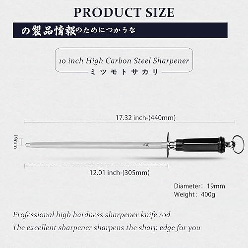Miniatura 2 de MITSUMOTO SAKARI Acero japonés de afilado de 12 pulgadas, barra de afilar cuchillos de diamante plano, afilador profesional de alto carbono con