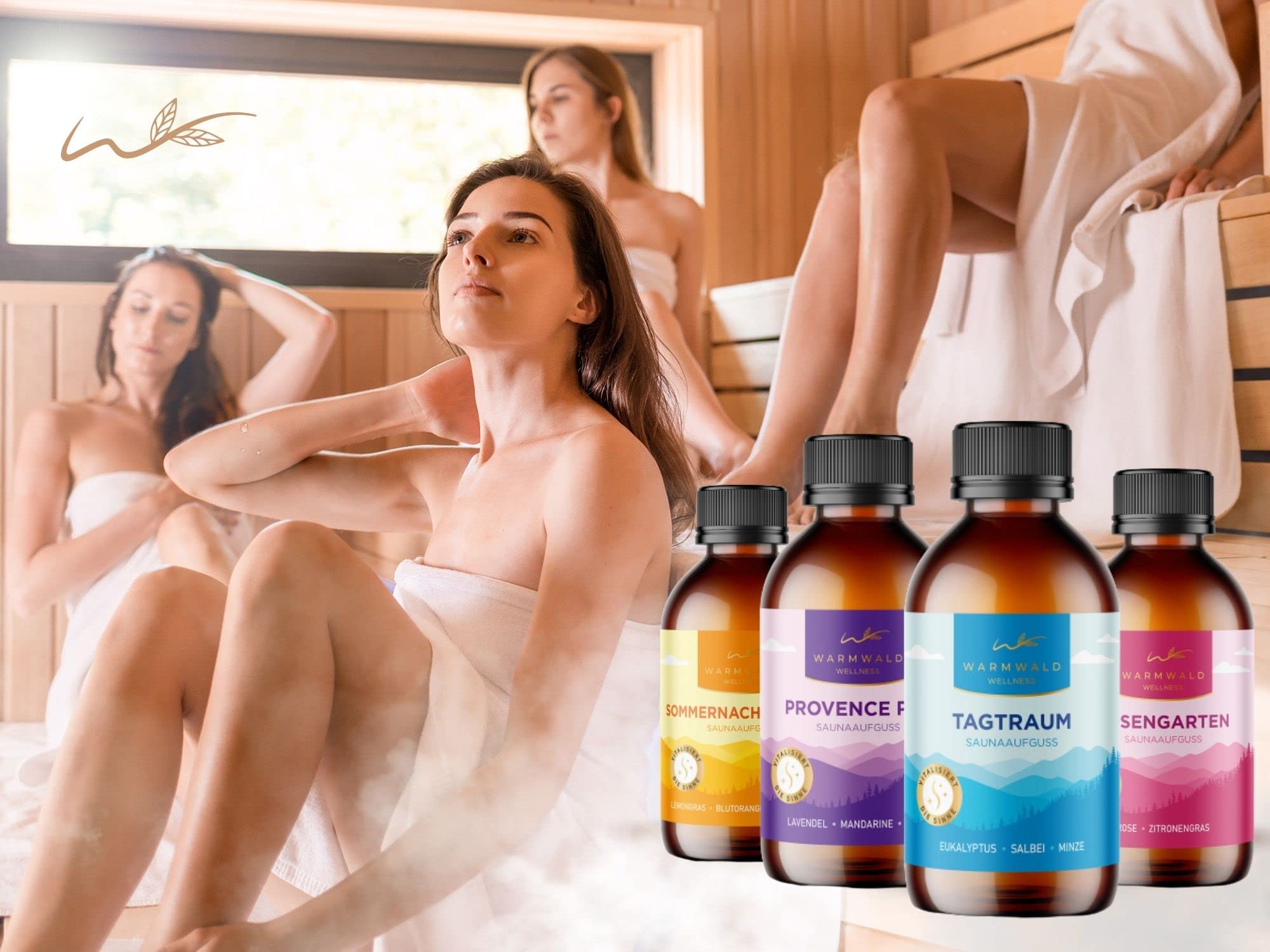 Saunaaufguss - Sauna Aufgussmittel mit natürlichen ätherischen Ölen - Saunaöl - Saunaduft (Warmwald QUARTETT - 4 x 100 ml)