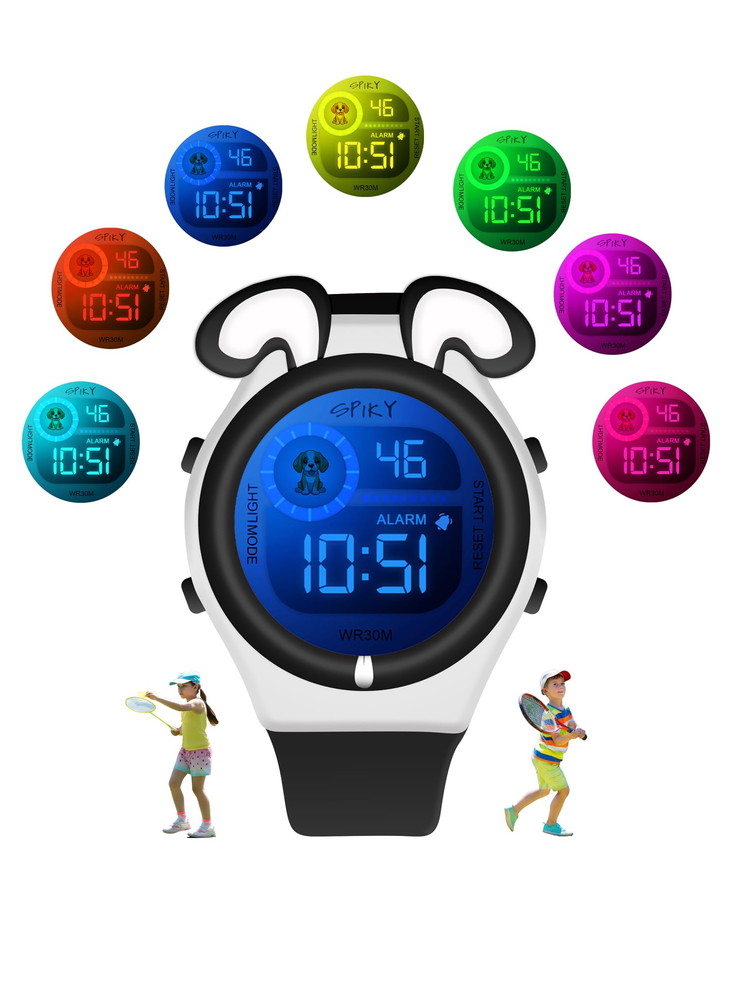 SPIKY Digital Sports Watch for Kids (Black) | Puppy Shape Design | Multifunctional with 7 LED Luminous Lights | Water-Resistant | Stylish Birthday Gift Wrist Watches for Boys & Girls | Age 2-14 Yrs (B0D96HW6ZG) Amazon Price History, Amazon Price Tracker
