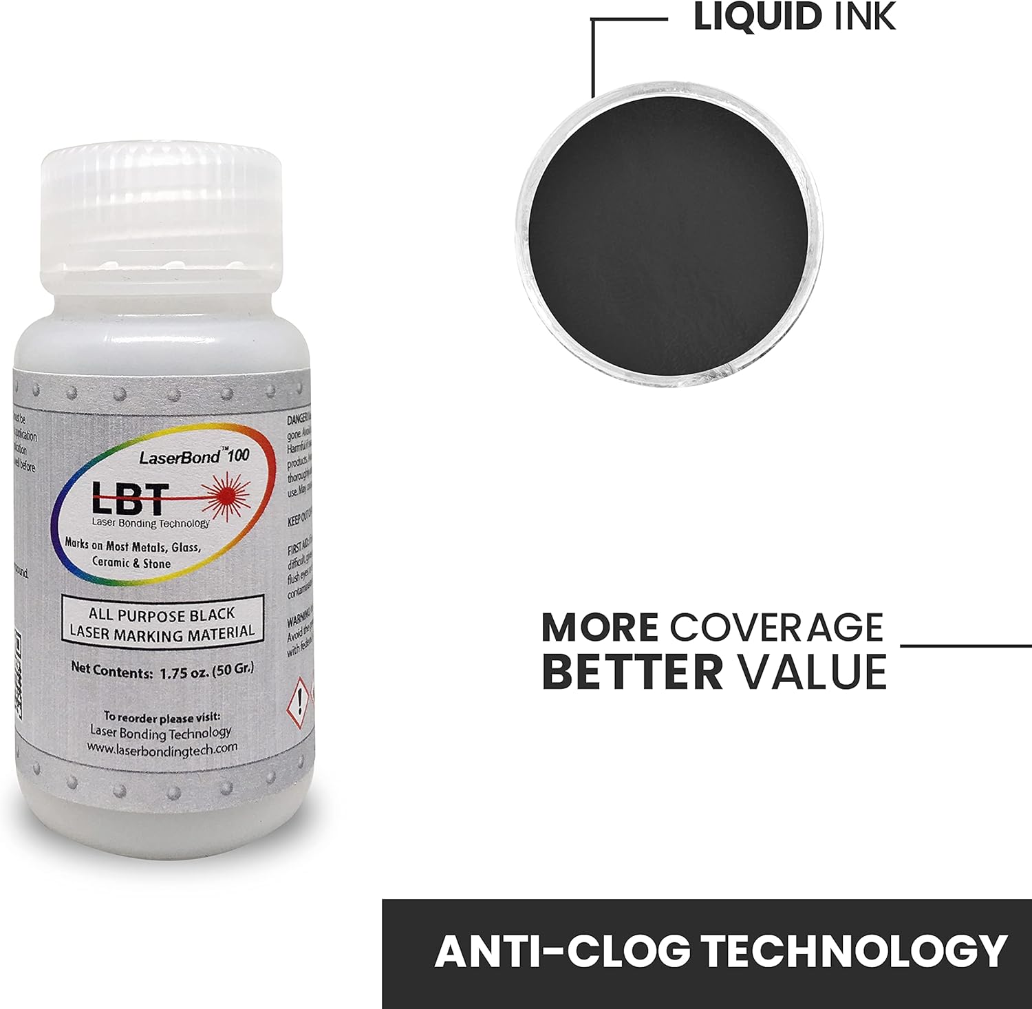 LaserBond 100 Black Laser Marking Ink 50g, Compatible with CO2 Fiber Diode and YAG Laser Engravers, Permanent Marks on Metal Glass Stone and Ceramic