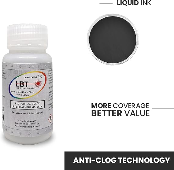 LaserBond 100 Black Laser Marking Ink 50g, Compatible with CO2 Fiber Diode and YAG Laser Engravers, Permanent Marks on Metal Glass Stone and Ceramic
