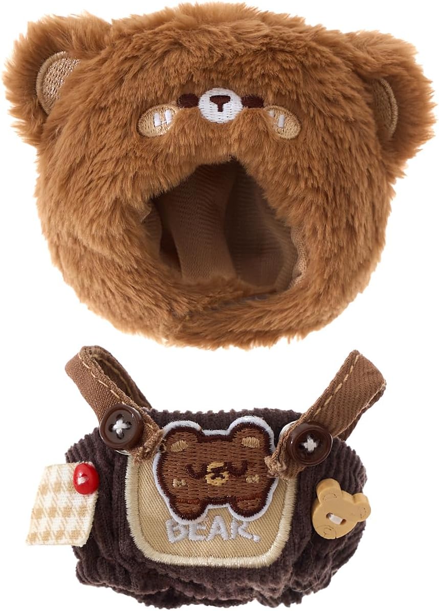CALEMBOU Plush Doll Clothes, 4 Inches Cute Animal Series Plush Doll Clothes for 10cm Kimmon Mimon, Kawaii Doll Clothes Accessories Set for Birthday Gifts (Brown Bear Set)
