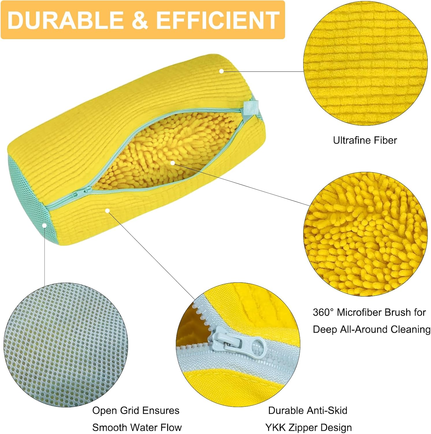 Shoe Washing Machine Bag, 2PCS Reusable Shoe Cleaning Bags for Washer and Dryer, Shoe Laundry Bag with Zipper Protection Design for Most Shoe Types, with 2 Laundry Bags (Yellow)