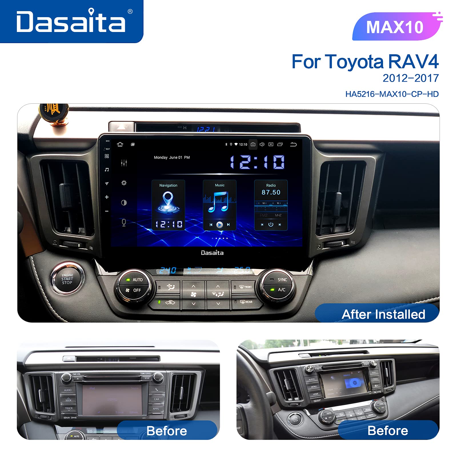 Dasaita Car Radio Bluetooth for Toyota RAV4 2014 2015 2016 2017 2018 ...