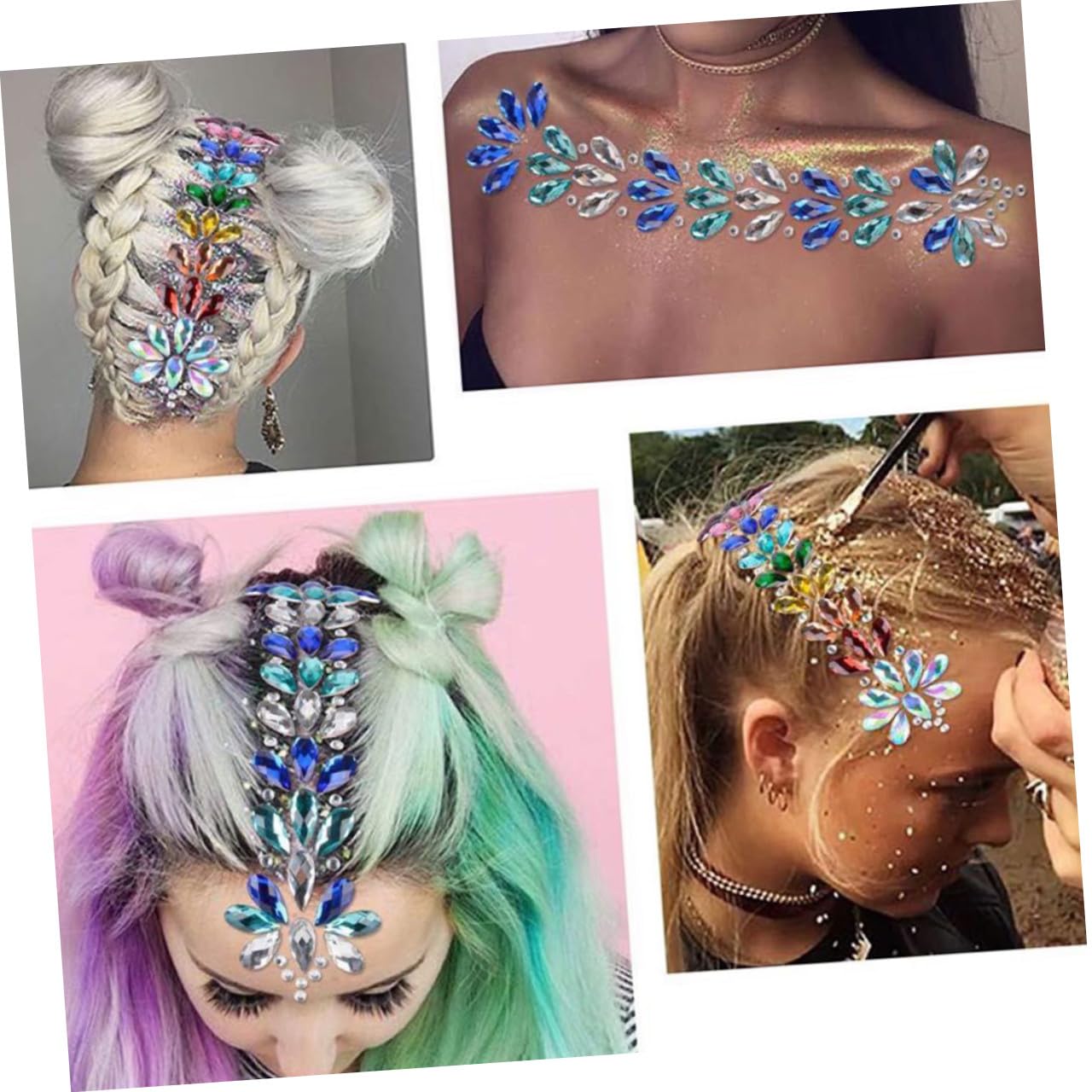 Healvian 10pezzi Adesivi Per Viso e Occhi Con Gemme Strass Glitterate Stickers Acrilico Impermeabili Per Festival e Party Decorazione Unica Per Trucco e