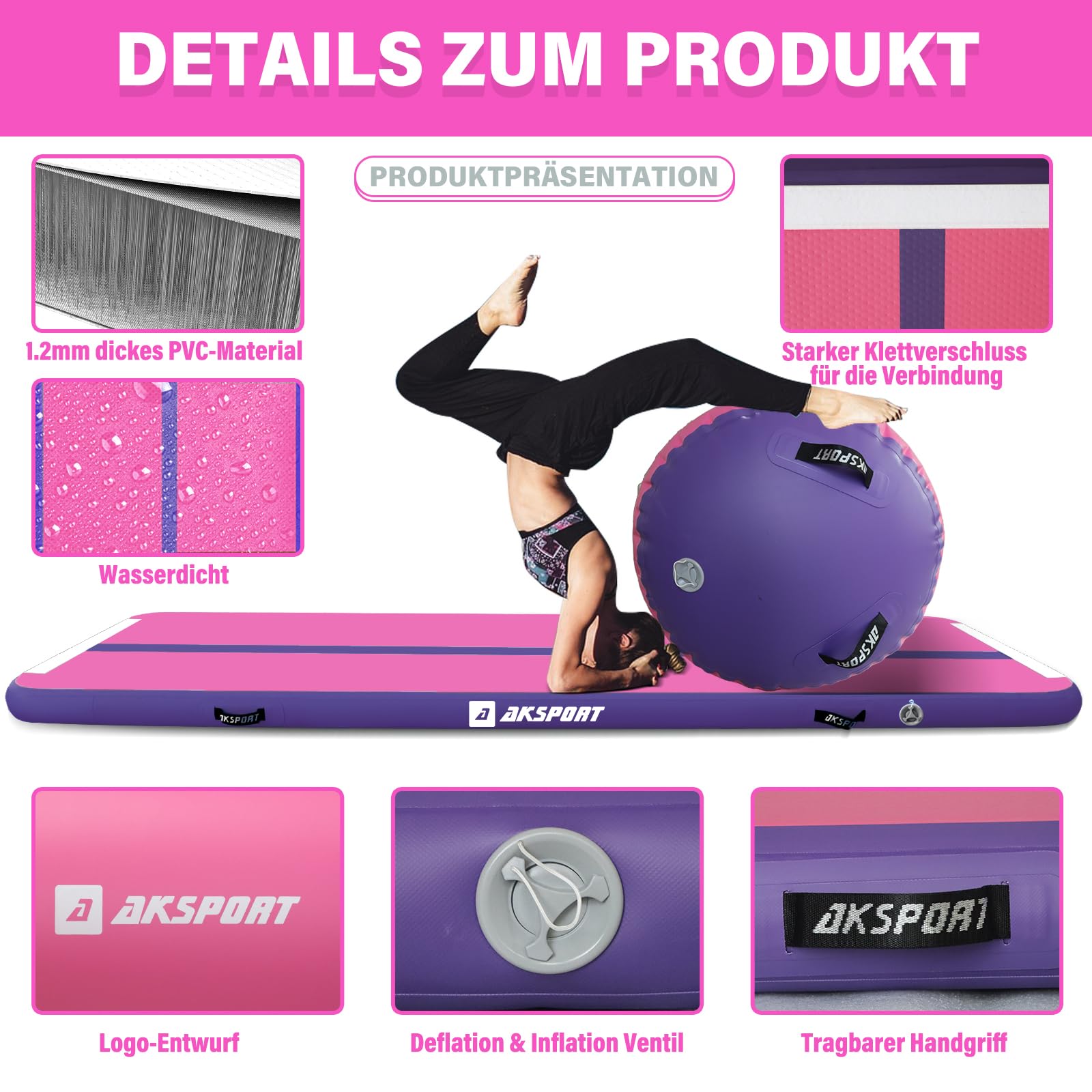 airtrack mat met elektrische luchtpomp, 20 cm hoog, 4 m tuimelmatten, opblaasbare gymmat, gymnastiekmat, yogamat, camping, trainingsmat