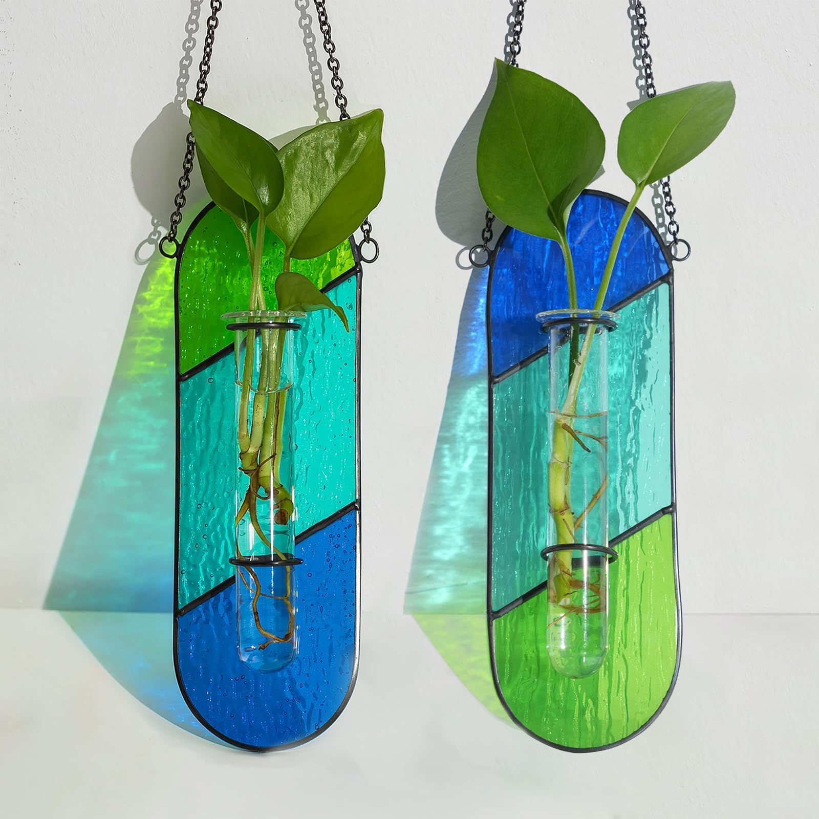 Stained Glass Plant Propagation Hanging: Hewory 2 Pcs Propagation Station Planters for Window Decor - Unique Hydroponic Propagated Plant Holders for Kitchen Gifts for Mom