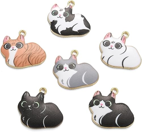 Miniatura 7 de DanLingJewelry 30 dijes de 6 estilos esmaltados para gatos, lindos dijes de animales para hacer joyas, pulseras a granel