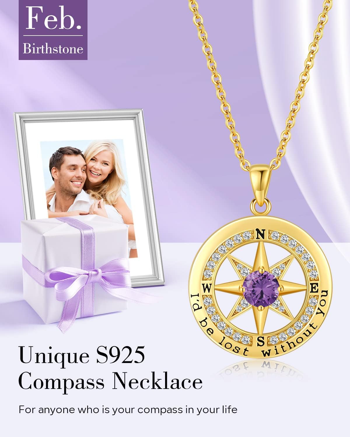 S925 Necklace Gift for Wife |Compass Jewelry |Women Anniversary |Sterling Silver |Girlfriend Birthday Gifts for Her Valentines |I'd be Lost without You |Jewel 18K Gold - Image 3