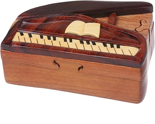 Miniatura 2 de Caja de rompecabezas de madera hecha a mano para instrumentos musicales secretos - Piano, nogal, Madera
