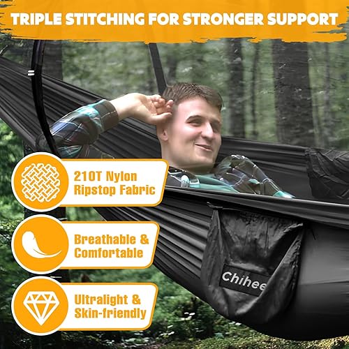 Miniatura 2 de Chihee - Hamaca ultraligera de camping para viajes, con red emergente, capacidad de carga de 299 kg, de nailon paracaídas transpirable y de secado