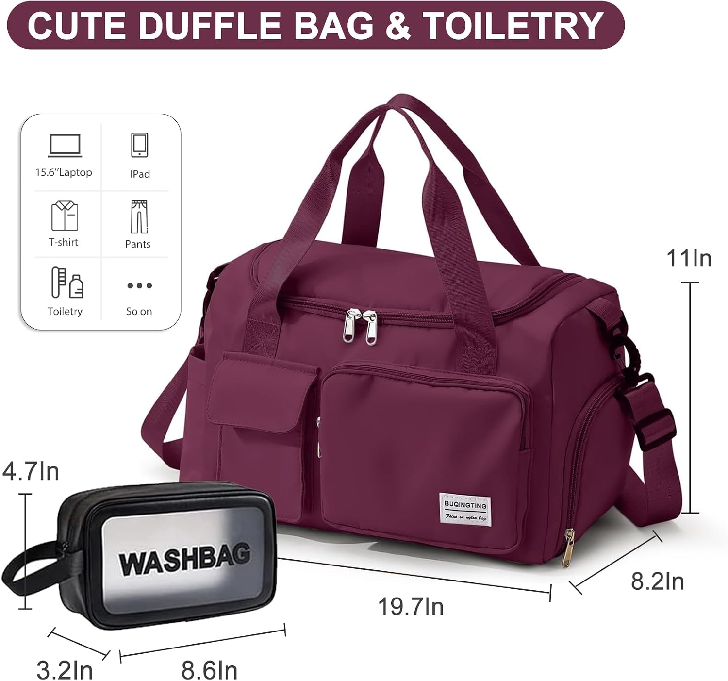Small Gym Bag for Women, Travel Duffle Bag Carry On Weekender Bag with Shoe Compartment image 3