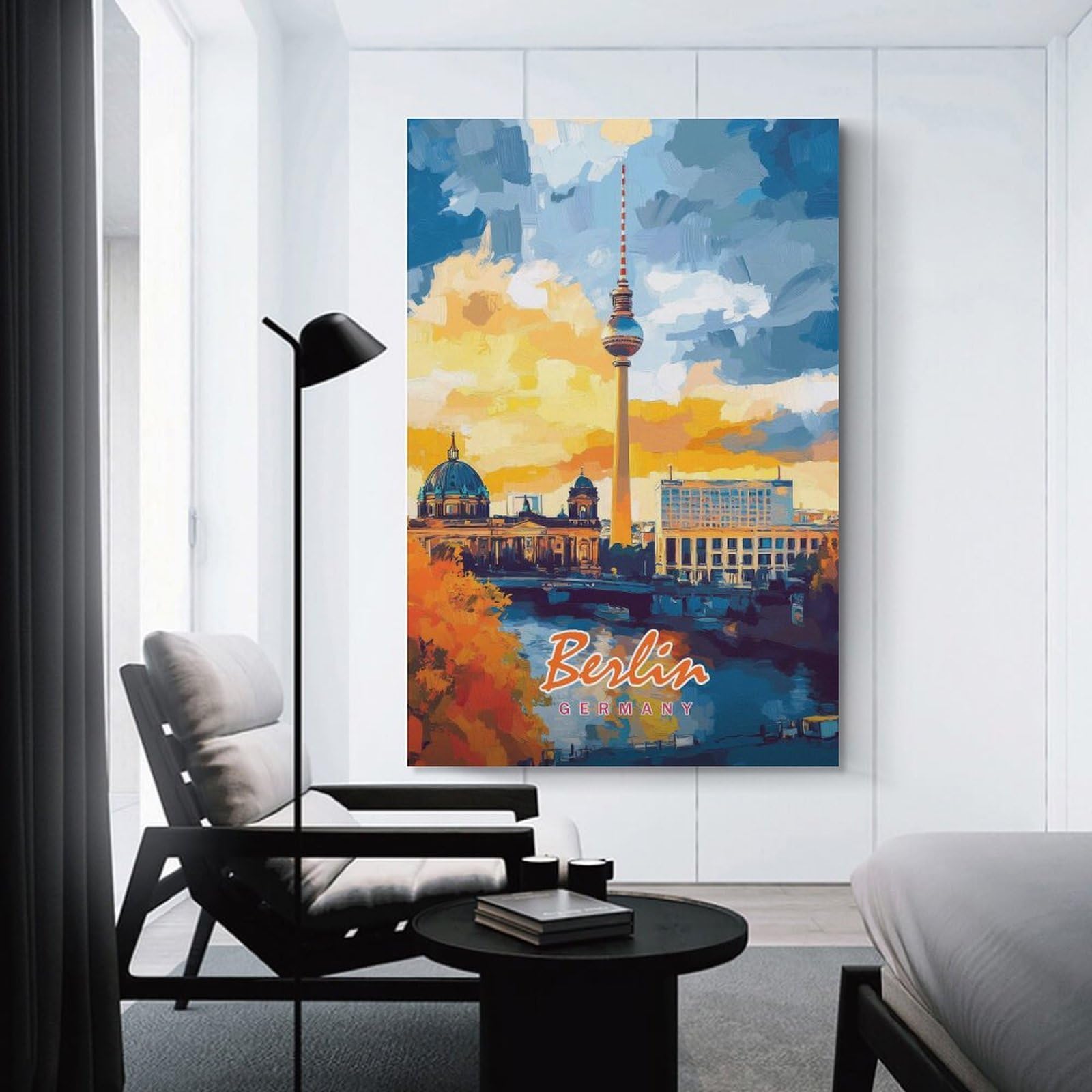 Junmoney Berlin Skyline Painting Canvas Wall Picture 20x30inch(50x75cm), for Entryway, Lounge Links Or Small Walls, Decorative Canvas Styling for Entry Areas