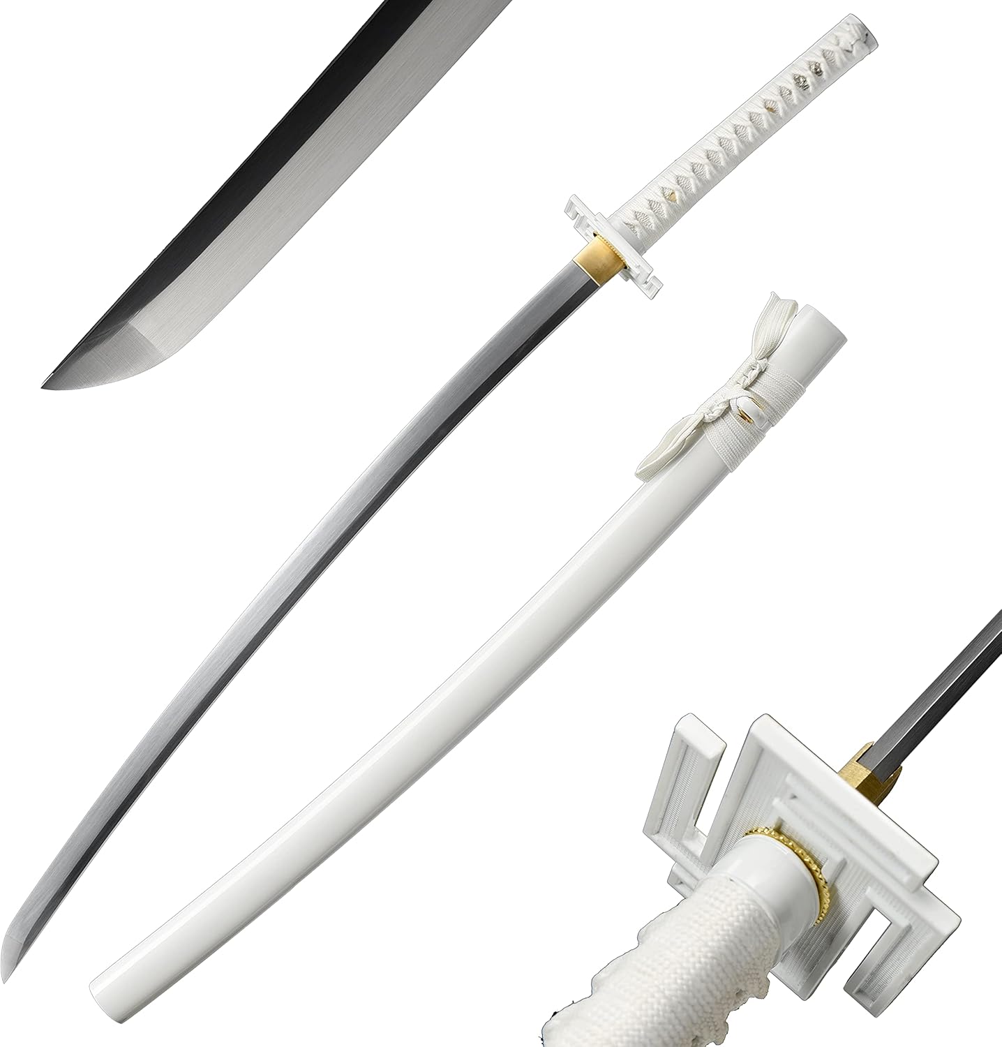 JIHPEN sword, Ichigo Kurosaki, Full Tang 41 inch Cosplay Handmade Katana Sword, 1060 high Carbon Steel Black and White, Very Sharp (White)