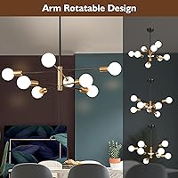 Vista 4 de Candelabro Sputnik de 8 luces, lámparas colgantes negras y doradas, moderna lámpara de comedor de granja de latón de mediados de siglo, altura