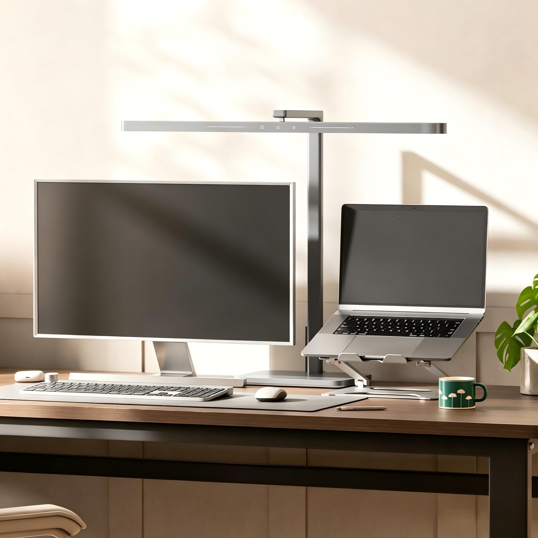 YEELIGHT LED Desk Lamps for Home Office, Eye-Caring Plug-In Desk Light, 60 cm Wide Office Lamp with 1500 Lux, 2700-6500K Stepless Dimming, Touch Control, Matter over Thread for Reading, Study and Work