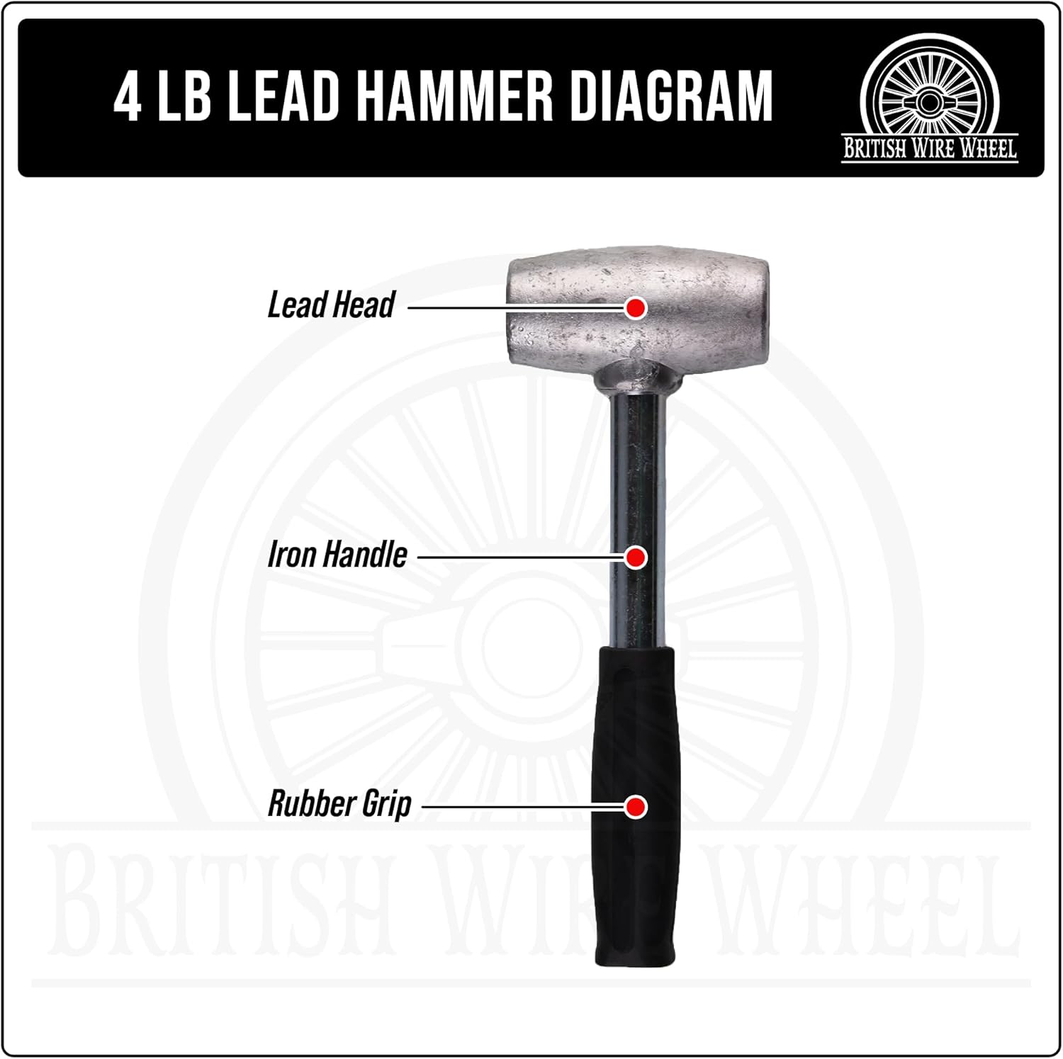 4lb Lead Hammer for Knock Off Wheels - Lead Alloy Non-Marring Automotive Dead Blow Hammer | Perfect Tool for Knock-Off Spinner Caps for Lowriders and Classic Cars with Wire Wheels