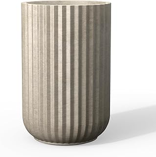 Kante Tall Fulted Planter, 21.7 Inch Tall Round Concrete Plant Pots with Drainage Hole and Rubber Plug, Modern Decor for I...